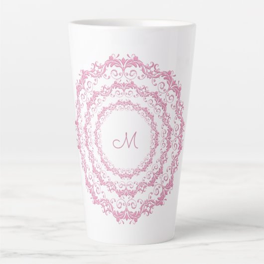 Ethnisch rosa Floral Mandala, Monogramm. Milchtasse (Vorderseite)