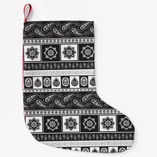 Ethnisch Schwarz-weiß: Zeitloses Muster Kleiner Weihnachtsstrumpf (Vorderseite)