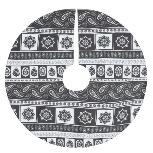 Ethnisch Schwarz-weiß: Zeitloses Muster Polyester Weihnachtsbaumdecke (Vorderseite)