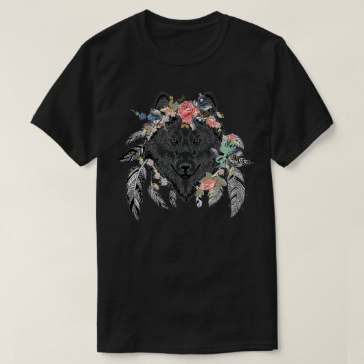 Ethnisch Stammes Wolf Kopf Boho Feder Native Ameri T-Shirt (Design vorne)