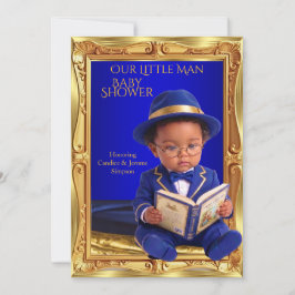 Ethnisch Süßer Kleiner Mann Baby Shower Gold Blau  Einladung