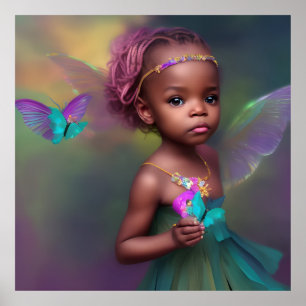 Ethnisch süßes kleines Mädchen Schmetterling lila  Poster