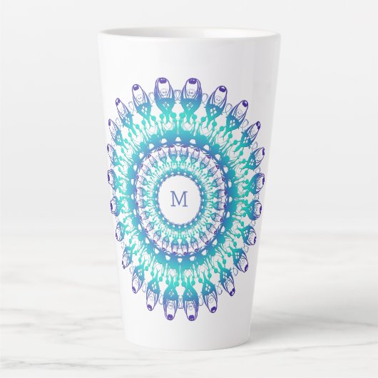 Ethnisch Türkis Mandala, Monogram. Milchtasse (Vorderseite)