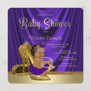 Ethnisch violette Ballerina Goldschuh Baby Shower Einladung