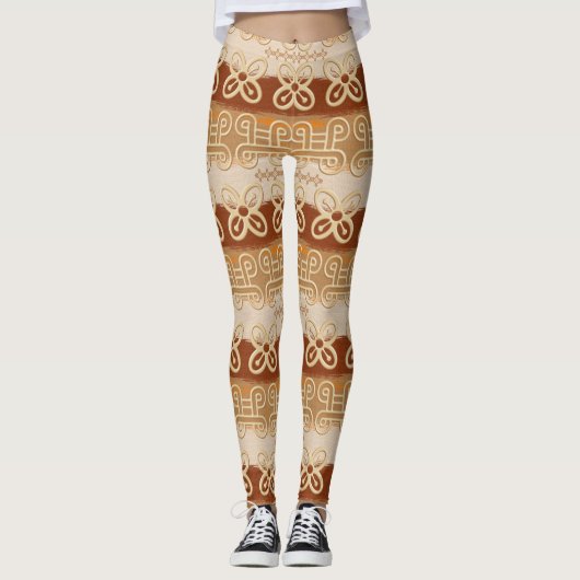 Ethnische Afrikaner Adinkra Symbole Leggings (Vorderseite)