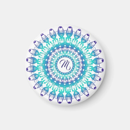 Ethnische aquamarine Mandala. Monogramm. Magnet (Vorne)