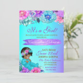 Ethnische Baby-elegante Lila, aquamarine Gold-Baby Einladung (Stehend Vorderseite)