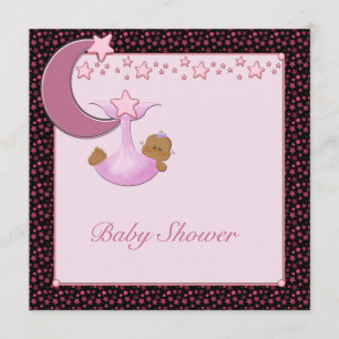 Ethnische Babymädchen Mond & Sterne Babyshower-Ein Einladung