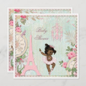 Ethnische Babyparty Paris-Prinzessin-Ballerina Einladung (Vorne/Hinten)