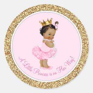 Ethnische Ballerina Prinzessin Rosa Gold Babyparty Runder Aufkleber