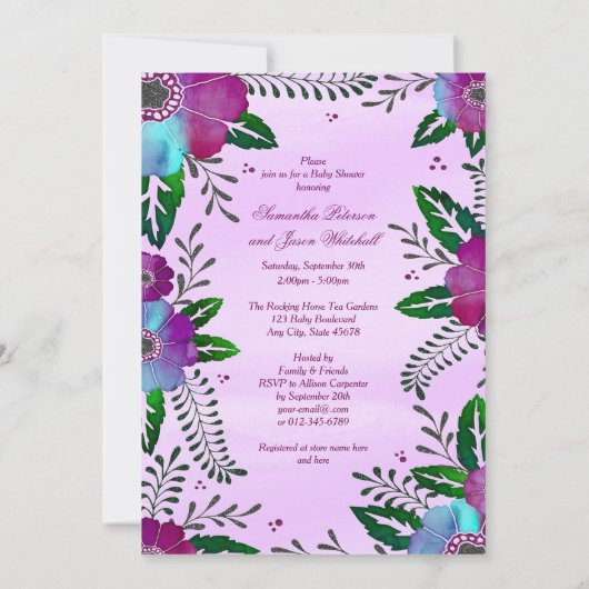 Ethnische Ballerina Wasserfarbe Blumenbabwdusche Einladung (Rückseite)