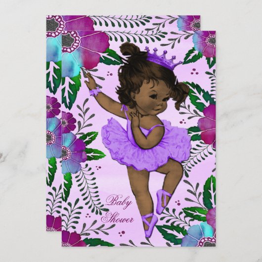 Ethnische Ballerina Wasserfarbe Blumenbabwdusche Einladung (Vorne/Hinten)