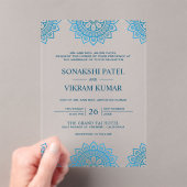 Ethnische blaue Mandala-Indische Hochzeit Acryleinladungen (Insitu (Handheld))