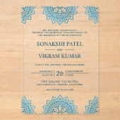 Ethnische blaue Mandala-Indische Hochzeit Acryleinladungen (Vorderseite)