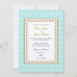 Ethnische Blume Grenze Aqua Indische Hochzeit Einladung