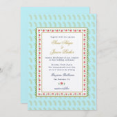 Ethnische Blume Grenze Aqua Indische Hochzeit Einladung (Vorne/Hinten)