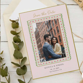 Ethnische Blume Grenze Rosa Foto Rett The Day Ankündigungspostkarte