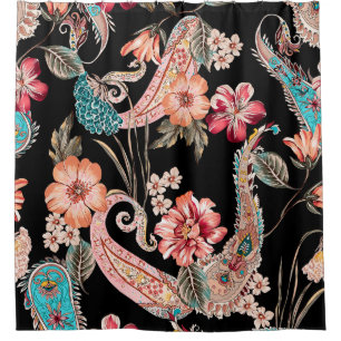 Ethnische Blume und Blätter mit Paisley Vintage Duschvorhang