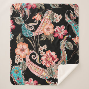 Ethnische Blume und Blätter mit Paisley Vintage Sherpadecke
