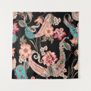 Ethnische Blume und Blätter mit Paisley Vintage Wandteppich