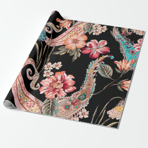 Ethnische Blumen und Blätter mit Paisley-Vintage-E Geschenkpapier