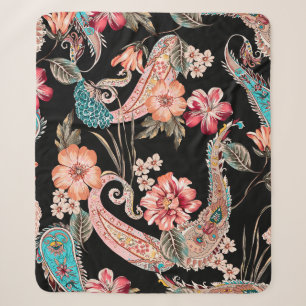 Ethnische Blumen und Blätter mit Paisley-Vintage-E Sherpadecke