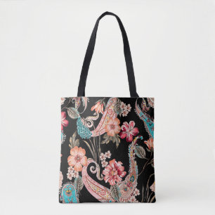 Ethnische Blumen und Blätter mit Paisley-Vintage-E Tasche