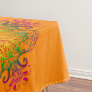 Ethnische BlumenMandala auf orange Hintergrund Tischdecke