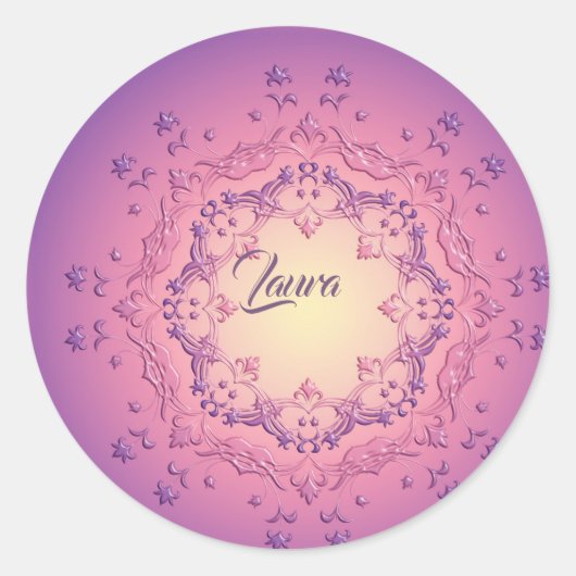 Ethnische Blumenmandala. Blumenkrone Runder Aufkleber (Vorderseite)