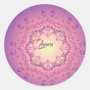 Ethnische Blumenmandala. Blumenkrone Runder Aufkleber