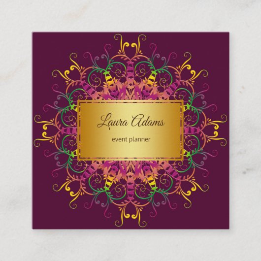 Ethnische BlumenMandala. Goldener Rahmen Quadratische Visitenkarte (Vorderseite)