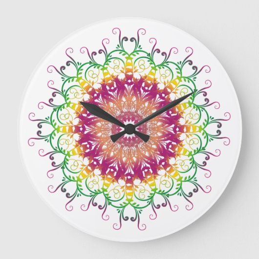 Ethnische Blumenmandala. Große Wanduhr (Vorderseite)