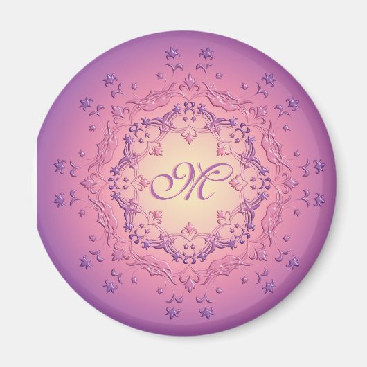 Ethnische Blumenmandala. Monogramm. Magnet (Vorne)