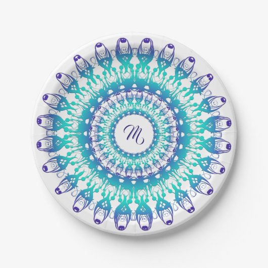 Ethnische Blumenmandala.Monogramm Pappteller (Vorderseite)