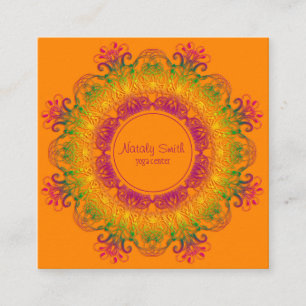 Ethnische Blumenmandala. Quadratische Visitenkarte