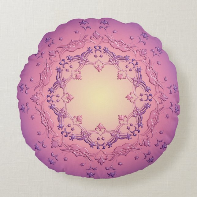 Ethnische BlumenMandala Rundes Kissen (Vorderseite)