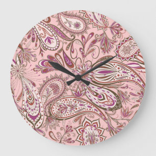 Ethnische Blumenmuster: Orientalisches Paisley-Des Große Wanduhr