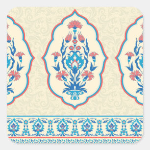 Ethnische Blumenstoffe: Nahtlose Eleganz Quadratischer Aufkleber