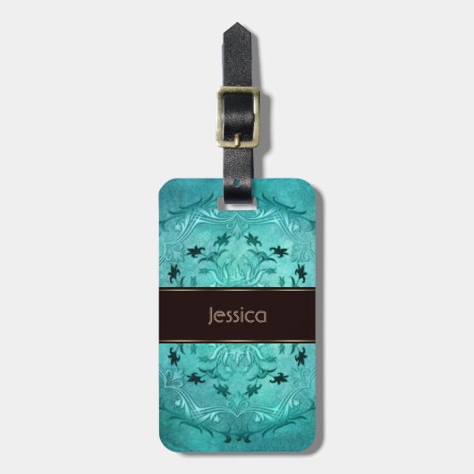Ethnische BlumenTürkis-Schmutz-Mandala. Name Gepäckanhänger (Vorderseite vertikal)