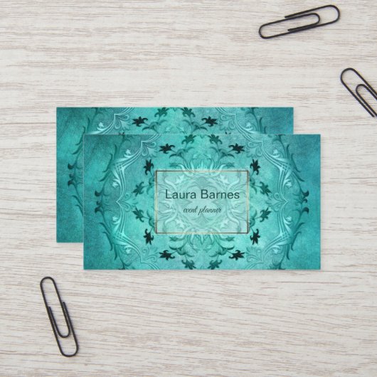 Ethnische BlumenTürkis-Schmutz-Mandala Visitenkarte (Vorderseite/Rückseite Beispiel)