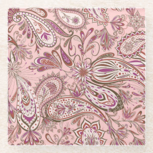 Ethnische Blüte: Orientales Paisley Design. Glasuntersetzer