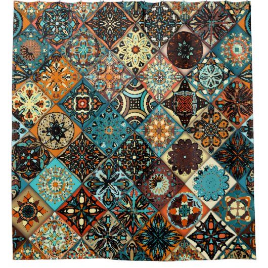 Ethnische Blütenmandala nahtlos Muster. Farblich Duschvorhang (Vorderseite)