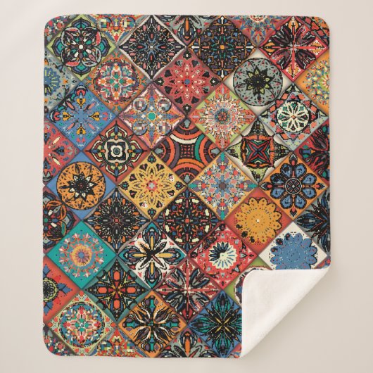 Ethnische Blütenmandala nahtlos Muster. Farblich Sherpadecke (Vorderseite)