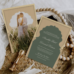 Ethnische Boho-Indische Elfenbein-Bogen-Hochzeit i Einladung