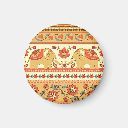 Ethnische Elefanten, Blume, nahtlose Muster. Magnet (Vorne)