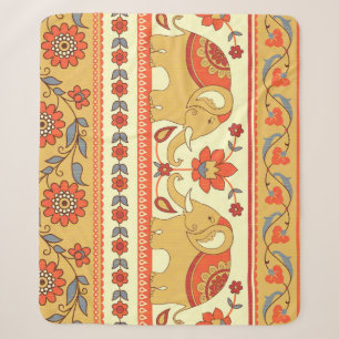 Ethnische Elefanten, Blumen, nahtloses Muster. Sherpadecke