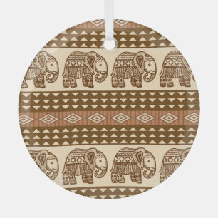Ethnische Elefanten Geometrisches Vintage-Muster Ornament Aus Glas