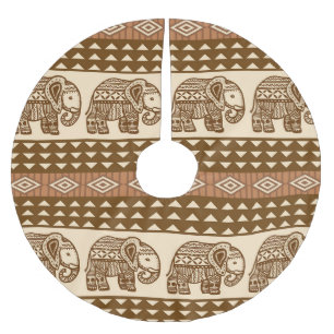 Ethnische Elefanten Geometrisches Vintage-Muster Polyester Weihnachtsbaumdecke