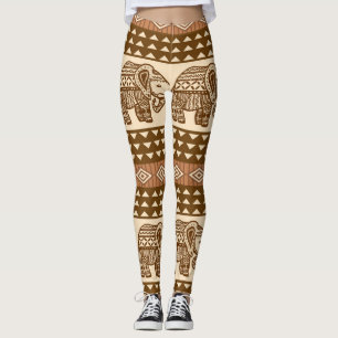 Ethnische Elefanten Geometrisches Vintages Muster Leggings