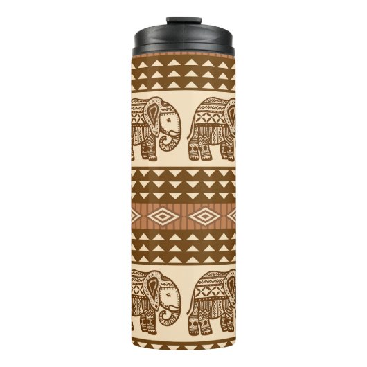 Ethnische Elefanten Geometrisches Vintages Muster Thermosbecher (Vorderseite)